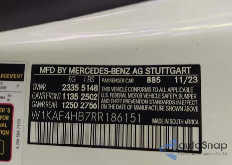 2024 Mercedes-Benz C 300 z USA, uszkodzony, nr VIN W1KAF4HB7RR186151